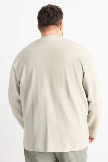 Heren - Longsleeve - relaxed fit - geribd - licht beige