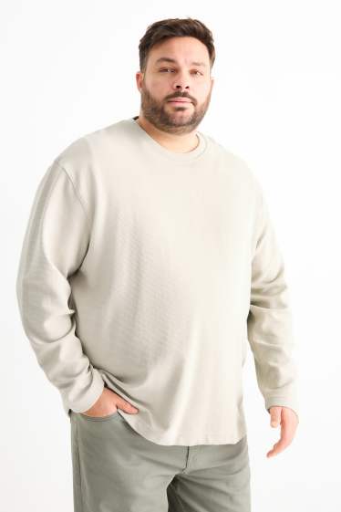 Heren - Longsleeve - relaxed fit - geribd - licht beige
