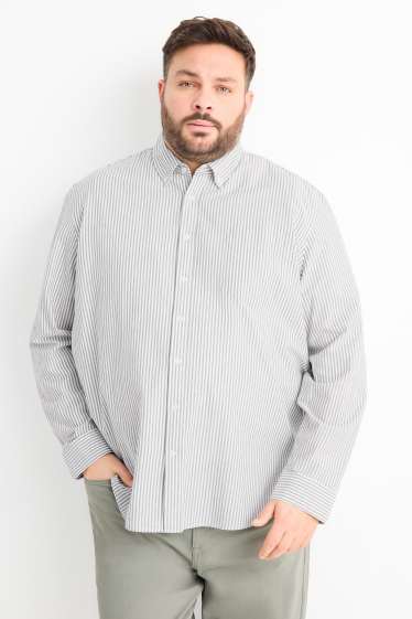 Herren - Hemd - Regular Fit - Button-down - gestreift - grün / cremeweiss