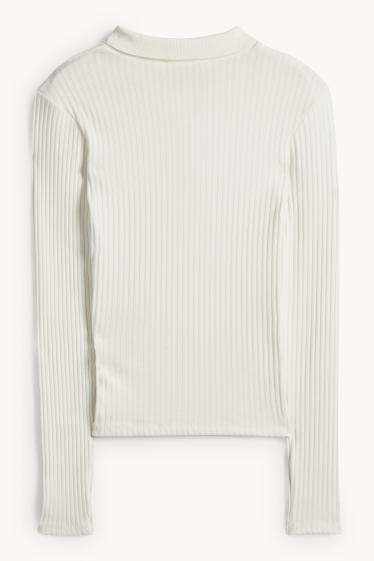 Dona - Polo - slim fit - acanalat - blanc