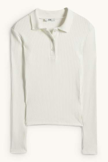 Dona - Polo - slim fit - acanalat - blanc