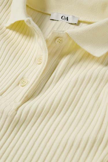 Women - Polo shirt - slim fit - ribbed - light yellow