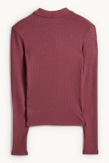 Dona - Polo - slim fit - acanalat - bordeus