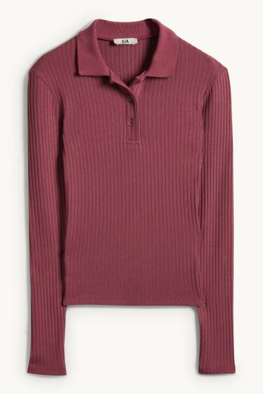 Dona - Polo - slim fit - acanalat - bordeus