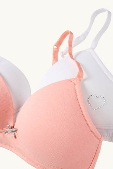Kinder Mädchen - Multipack 2er - Herz - BH ohne Bügel - wattiert - coral