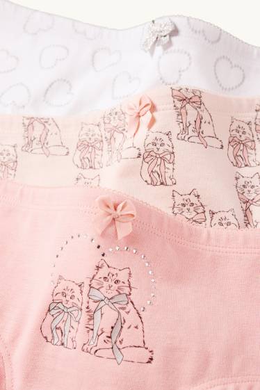 Děti - dívky - Multipack 3 ks - srdíčka a kočičky- boxerky - růžová