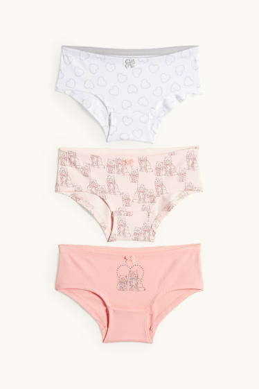 Děti - dívky - Multipack 3 ks - srdíčka a kočičky- boxerky - růžová
