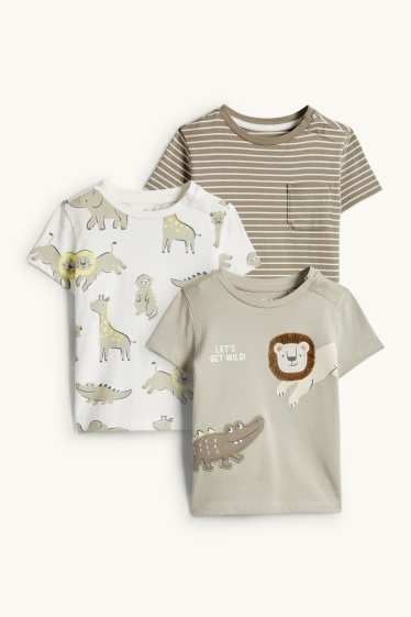 Baby Jungen - Multipack 3er - Wildtiere - Kurzarmshirt - beige