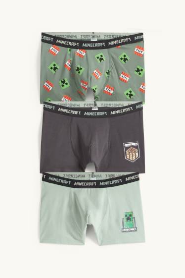 Děti - chlapci - Multipack 3 ks - Minecraft - boxerky - šedá/zelená