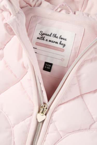 Bébés filles - Petit cœur - doudoune surpiquée pour bébé à capuche - finition déperlante - rose
