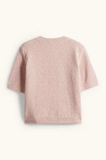 Kobiety - Kardigan z tkaniny bouclé - jasnoróżowy