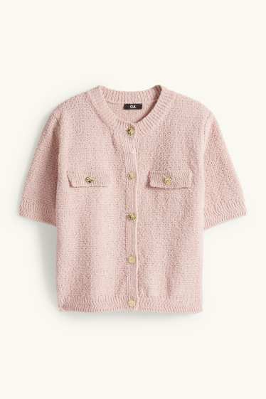 Kobiety - Kardigan z tkaniny bouclé - jasnoróżowy