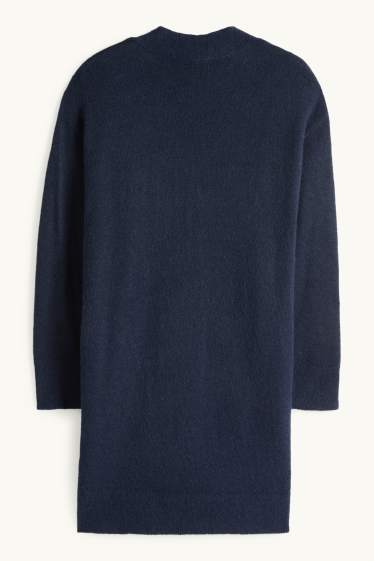 Dámské - Dlouhý pletený kardigan - tmavomodrá