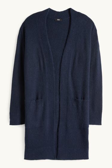 Dámské - Dlouhý pletený kardigan - tmavomodrá