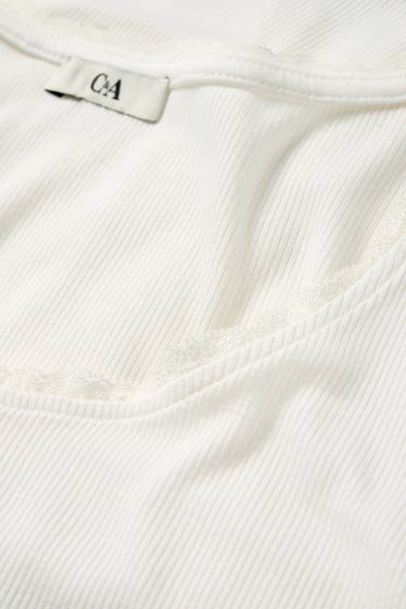 Femmes - Haut court à manches longues - regular fit - finition côtelée - blanc