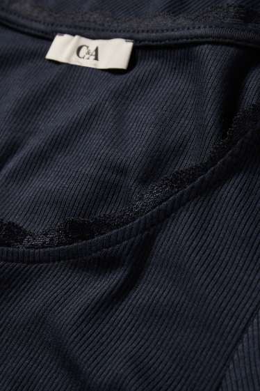 Femmes - Haut court à manches longues - regular fit - finition côtelée - bleu foncé