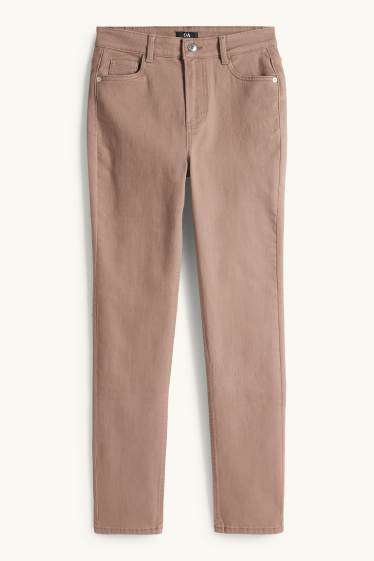Femmes - Pantalon en toile - high waist - slim fit - marron
