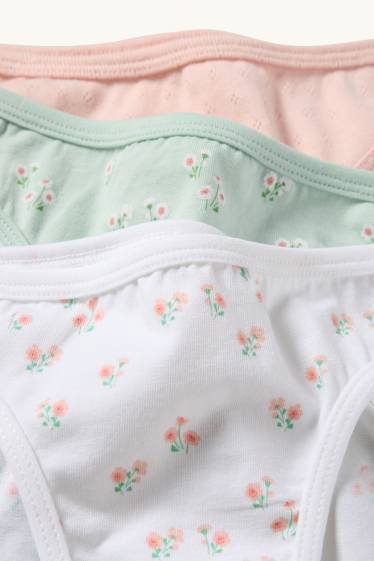 Enfants filles - Lot de 3 - fleurs - culottes - vert menthe