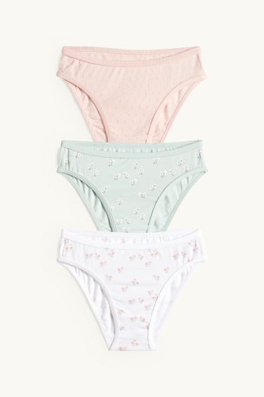 Enfants filles - Lot de 3 - fleurs - culottes - vert menthe