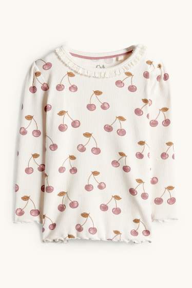 Bebeluși - fete - Cireșe - compleu bebeluși - reiat - 2 piese - alb / roz