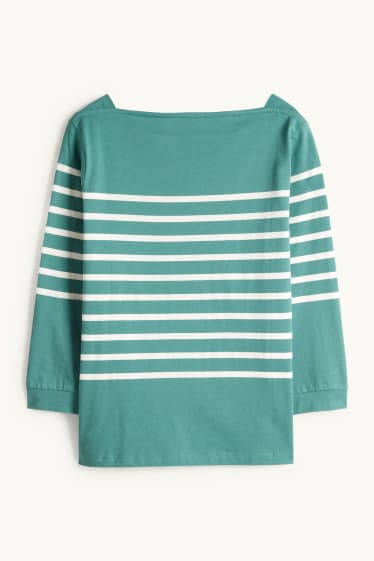 Women - Long sleeve top - regular fit - green / cremewhite