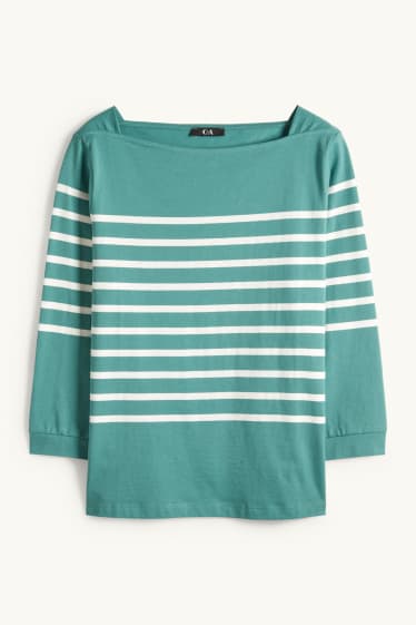 Women - Long sleeve top - regular fit - green / cremewhite