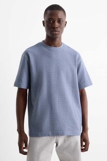 Men - T-shirt - relaxed fit - ribbed - dark blue