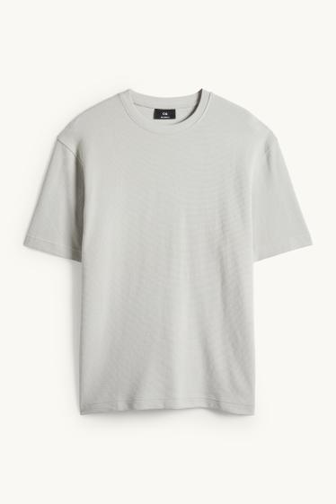 Hommes - T-shirt - relaxed fit - finition côtelée - gris clair
