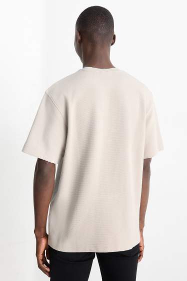 Bărbați - Tricou - relaxed fit - reiat - bej