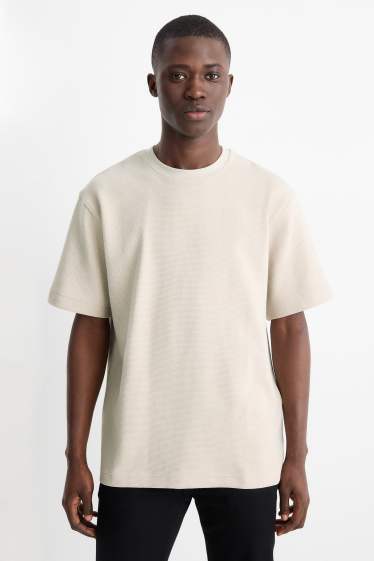 Bărbați - Tricou - relaxed fit - reiat - bej