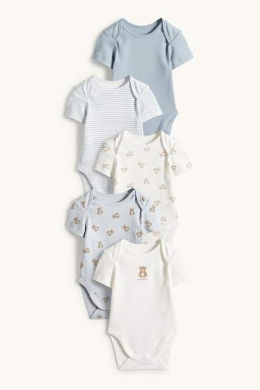 Baby Jungen - Multipack 5er - Teddybär - Baby-Body - hellblau