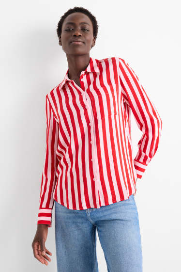 Women - Blouse - striped - rose / red