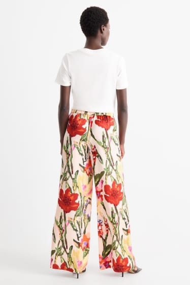 Damen - Stoffhose - High Waist - Wide Leg - geblümt - bunt