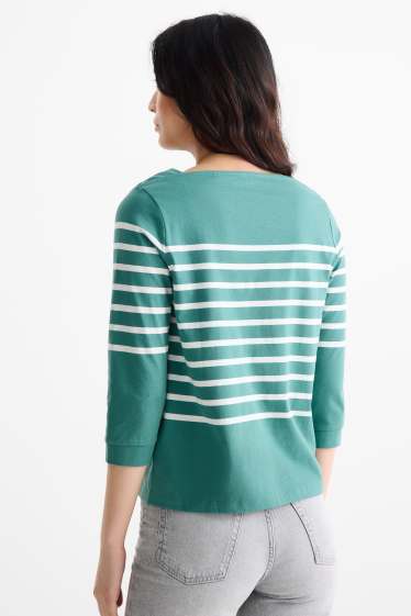 Women - Long sleeve top - regular fit - green / cremewhite