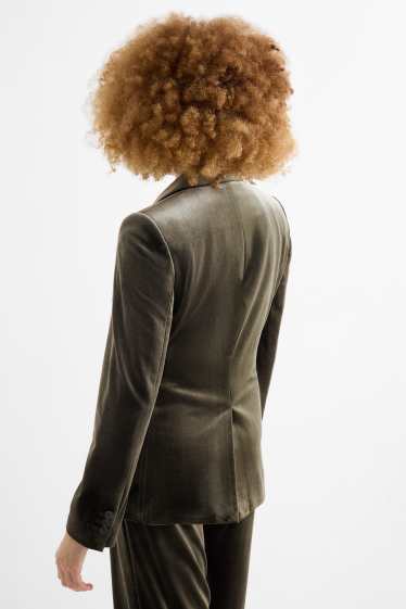 Femmes - Blazer long en velours - regular fit - vert