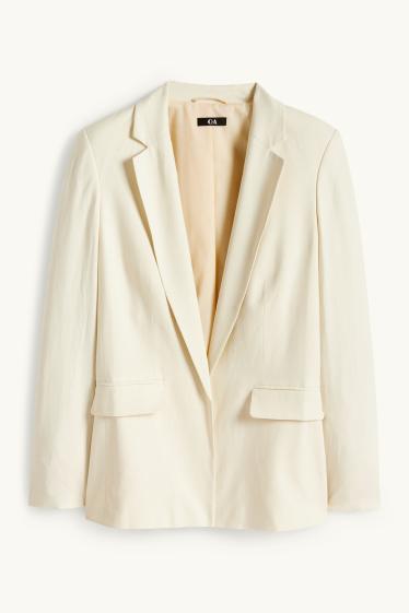 Damen - Longblazer - Regular Fit - Leinen-Mix - cremefarben