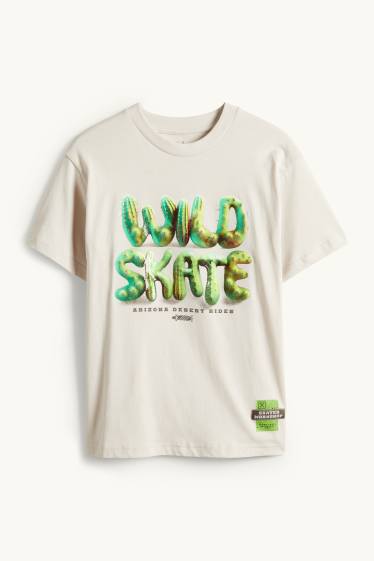 Children Boys - Skateboarder - short sleeve T-shirt - light beige