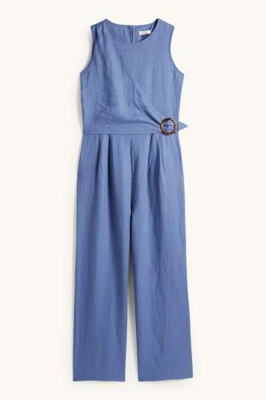 Children Girls - Linen jumpsuit - blue