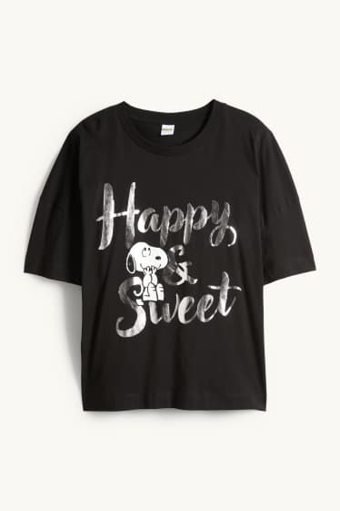 Damen - T-Shirt - Regular Fit - Glanz-Effekt - Peanuts - schwarz