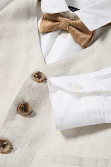 Enfants garçons - Ensemble - chemise, gilet sans manches et nœud papillon - 3 pièces - style festif - beige clair