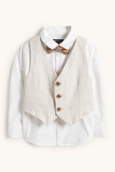 Enfants garçons - Ensemble - chemise, gilet sans manches et nœud papillon - 3 pièces - style festif - beige clair