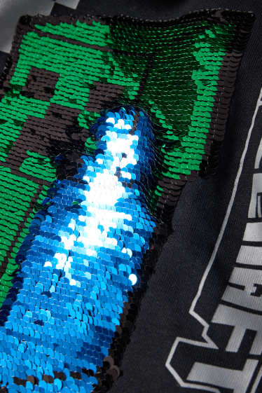 Bambini - Minecraft - felpa con cappuccio - effetto brillante - nero