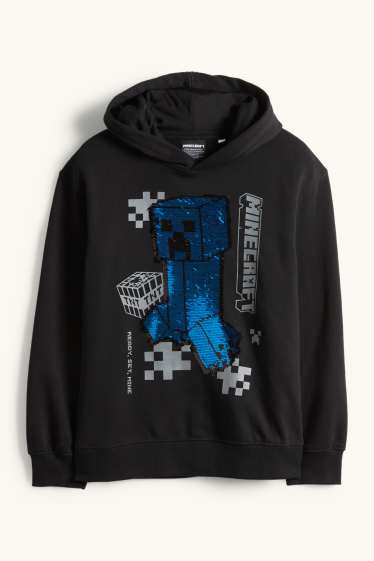 Bambini - Minecraft - felpa con cappuccio - effetto brillante - nero