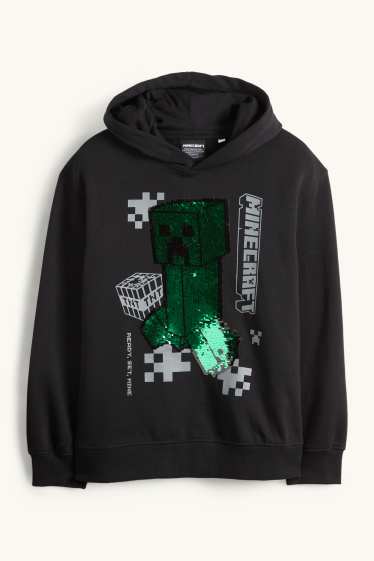 Bambini - Minecraft - felpa con cappuccio - effetto brillante - nero