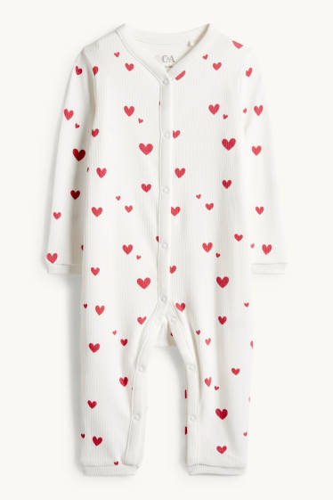 Bébés filles - Petit cœur - pyjama bébé - finition côtelée - blanc / rouge