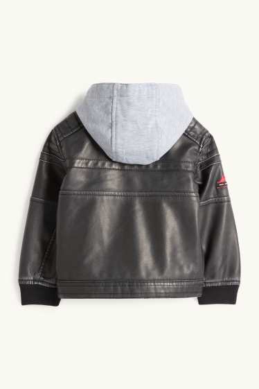 Copii - Băieți - Curse - jachetă de motociclist cu glugă - imitație de piele - gri închis