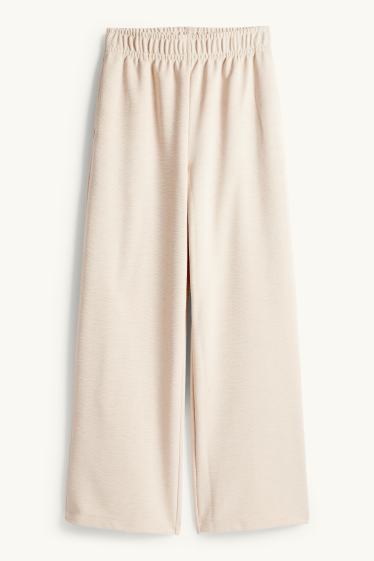Femmes - Pantalon en jersey - mid waist - regular fit - finition texturée - beige clair