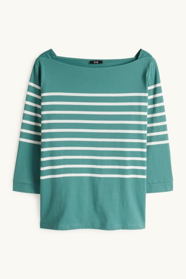 Women - Long sleeve top - regular fit - striped - turquoise
