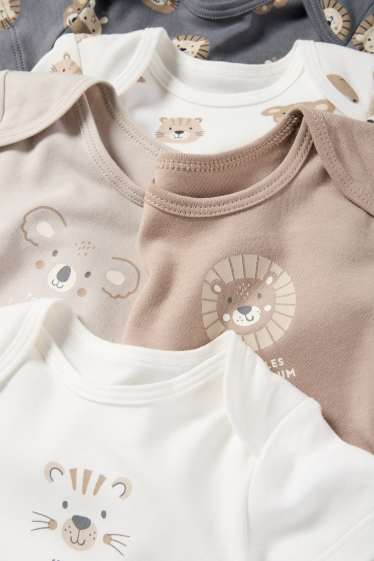 Unisex - Set van 5 - wilde dieren - rompertje - grijs / beige