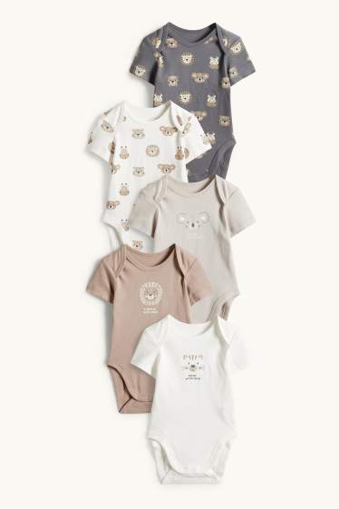 Unisex - Set van 5 - wilde dieren - rompertje - grijs / beige